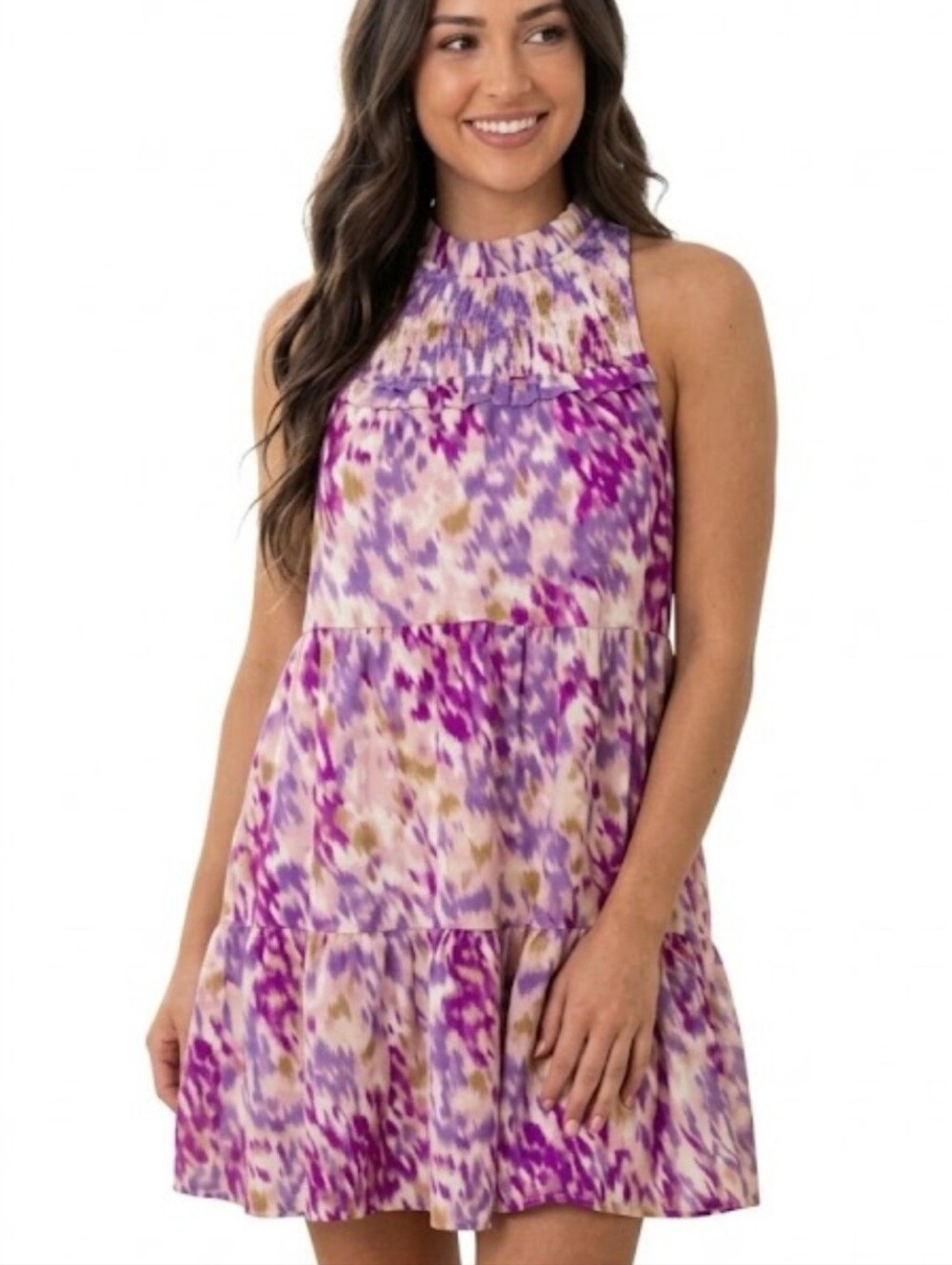 Entro Sleeveless Mini Dress Size Large Purple And Green Abstract